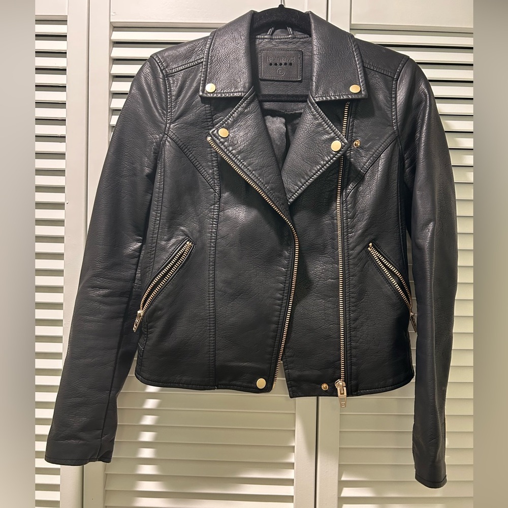 Blank NYC Black Vegan Leather Jacket with Gold Accents
